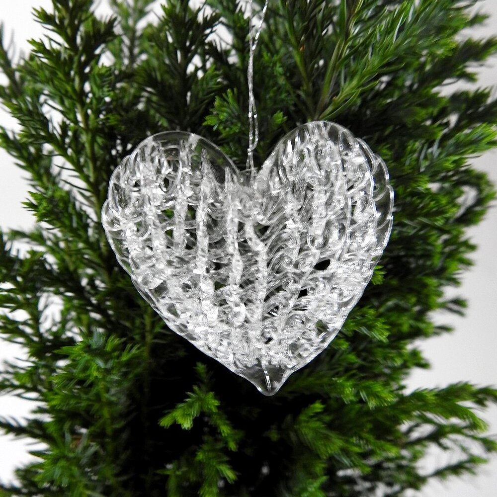 Vintage Hand Spun Glass Heart Christmas Ornament1980s
